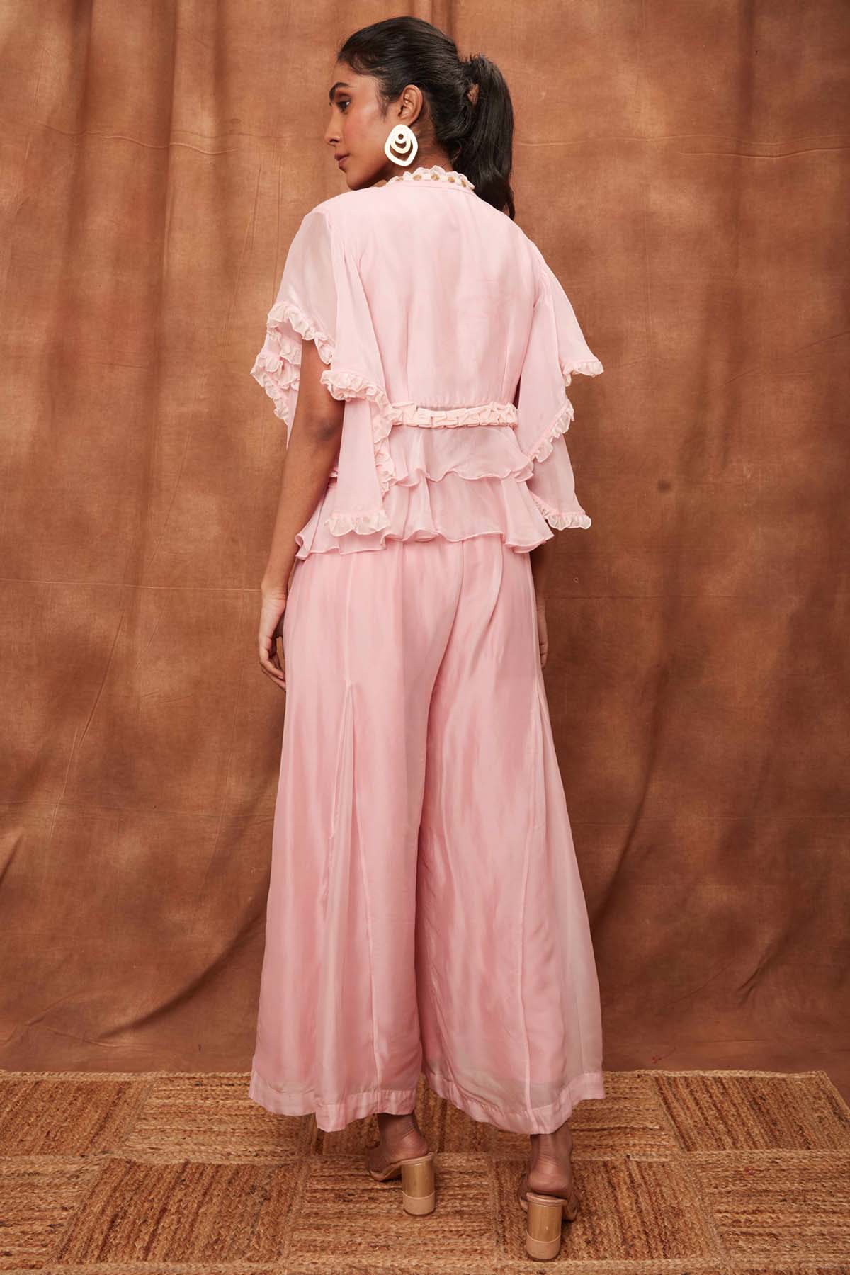Baby Pink Ruffle Top & Fishcut Pants