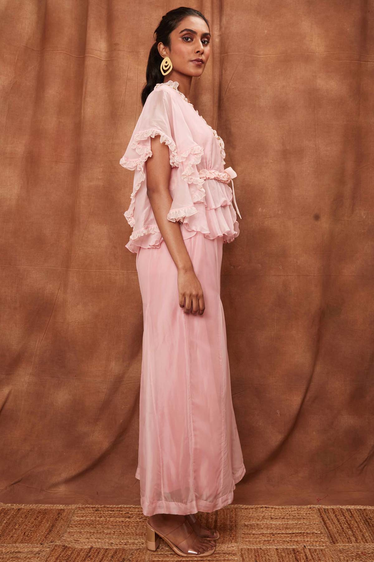 Baby Pink Ruffle Top & Fishcut Pants