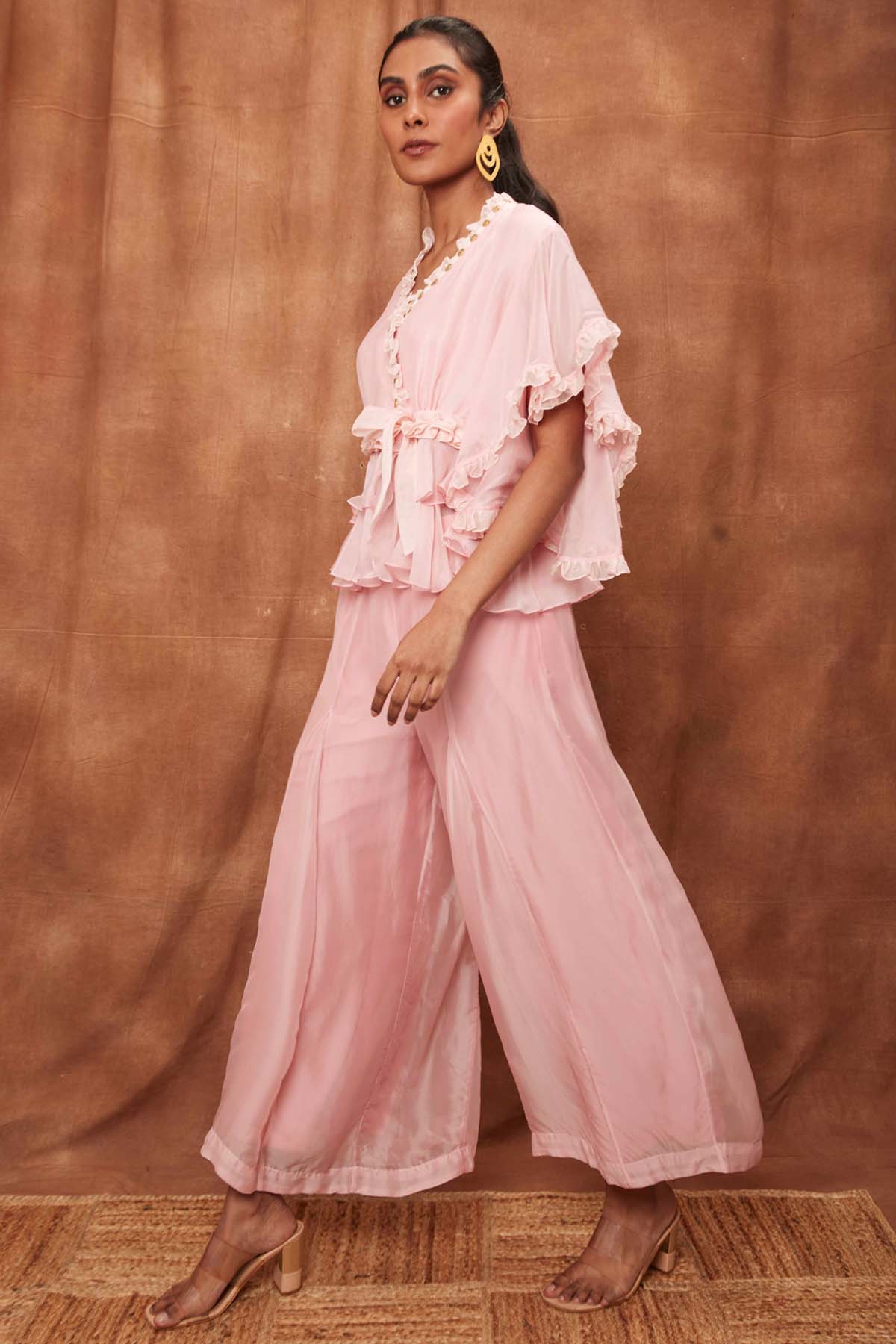 Baby Pink Ruffle Top & Fishcut Pants