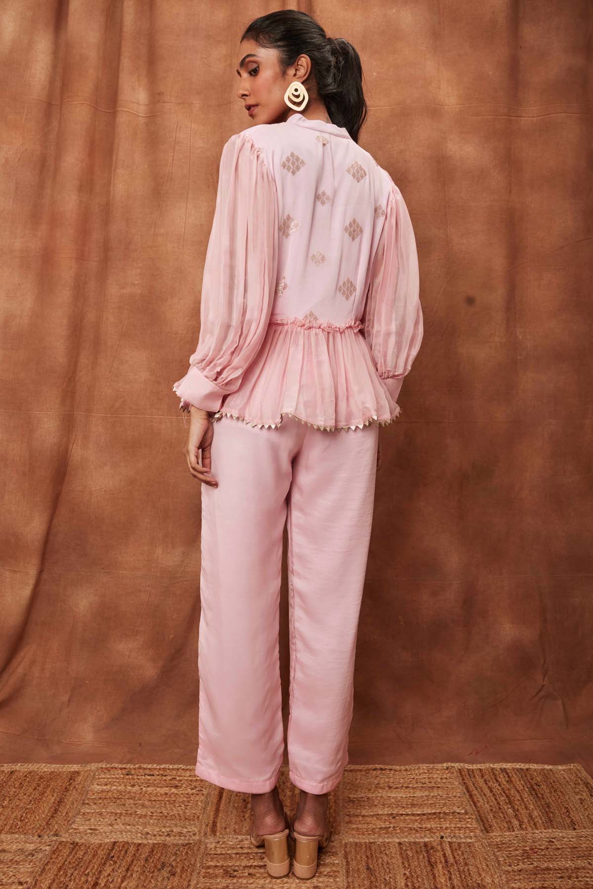 Baby Pink Silk Pintuck Top & Pants