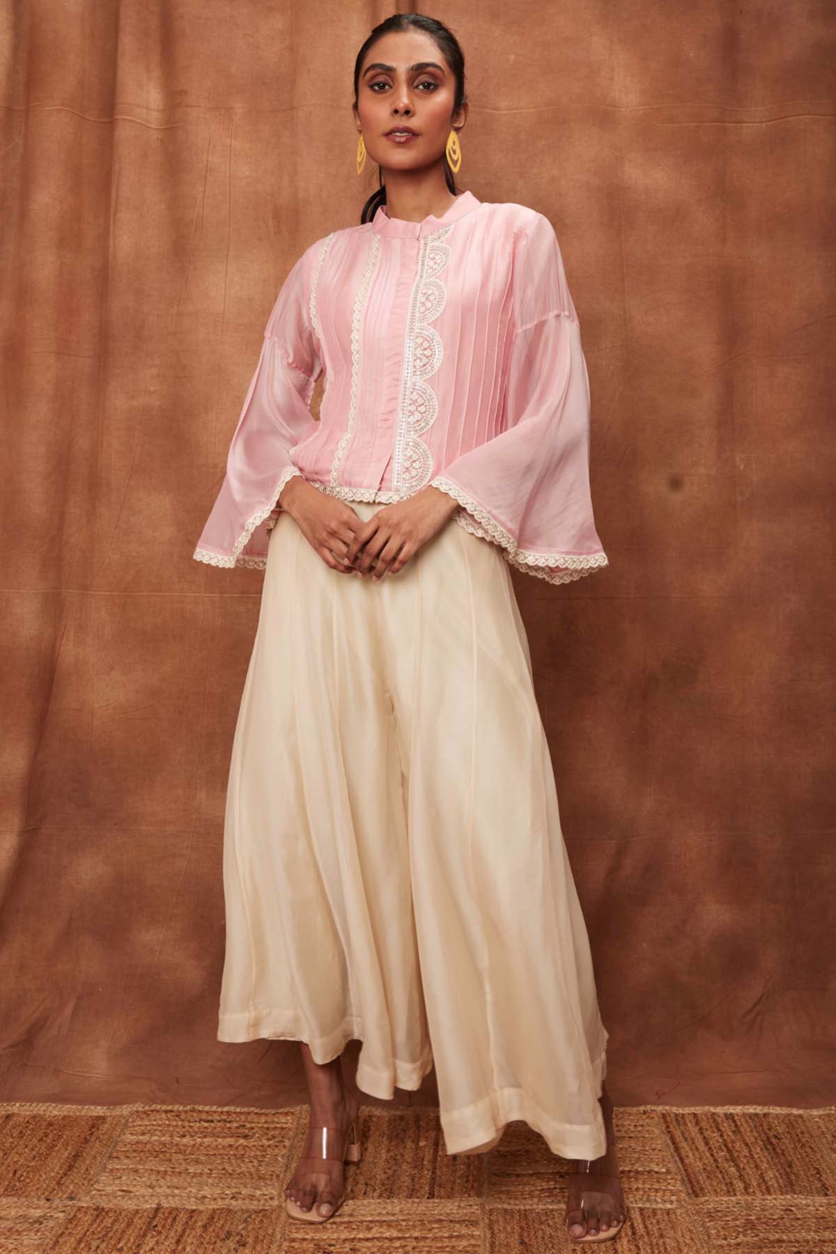 Buy Baby Pink Fine Pintuck Top & Pants for Women Online