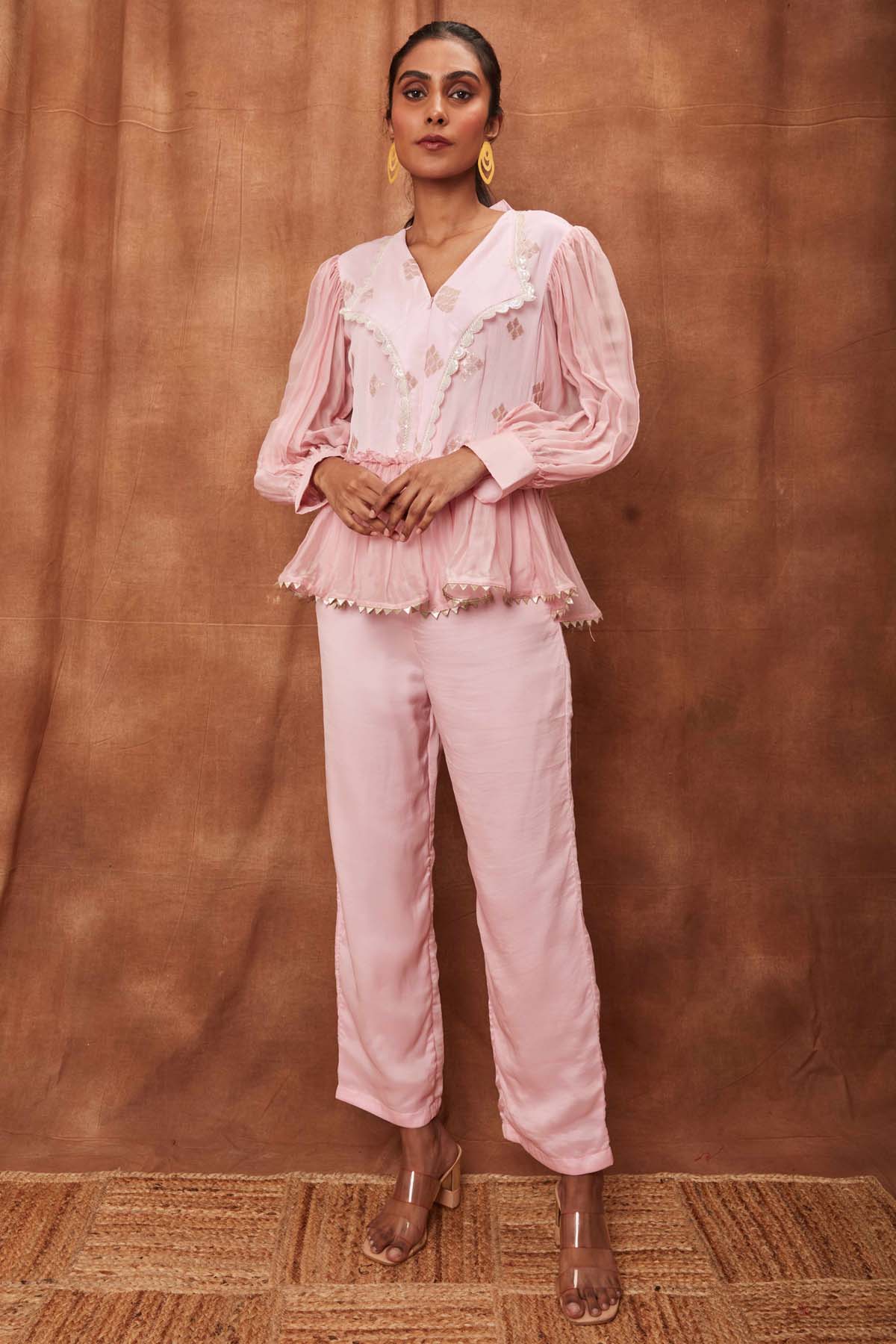 Buy Baby Pink Silk Pintuck Top & Pants for Women Online