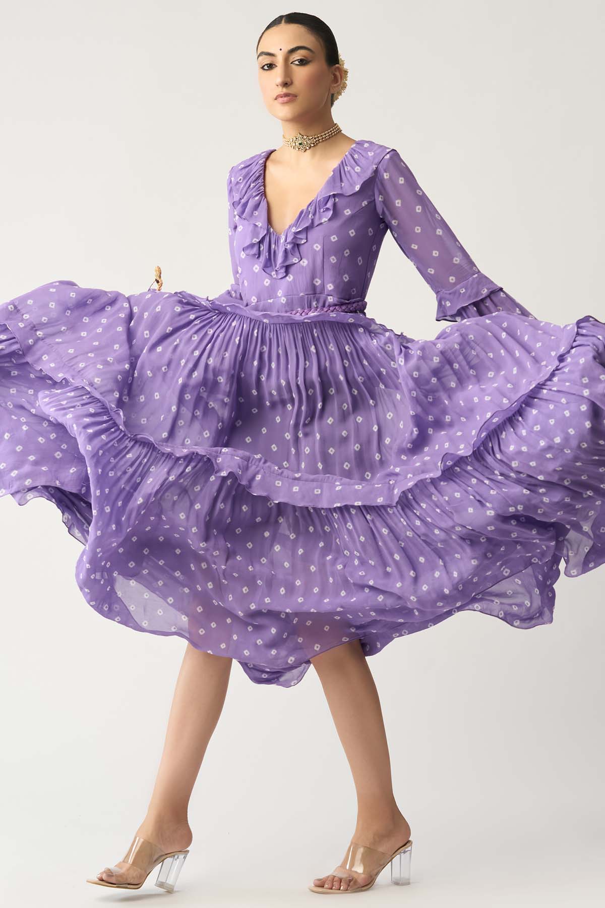 Bandhani Ruffle Tiered Gown