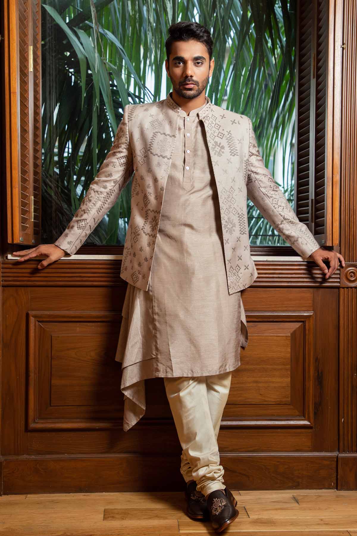 Buy Grey Silk Bandhgala Kurta Set Online