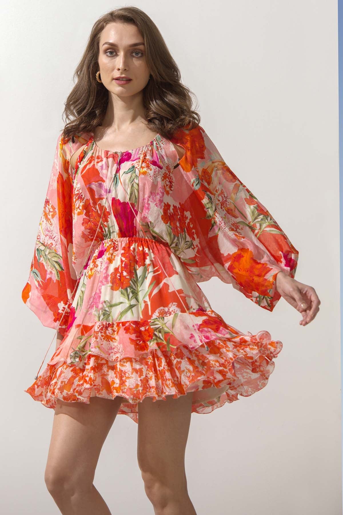 Buy Batwing Sleeves Mini Dress by Mandira Wirk