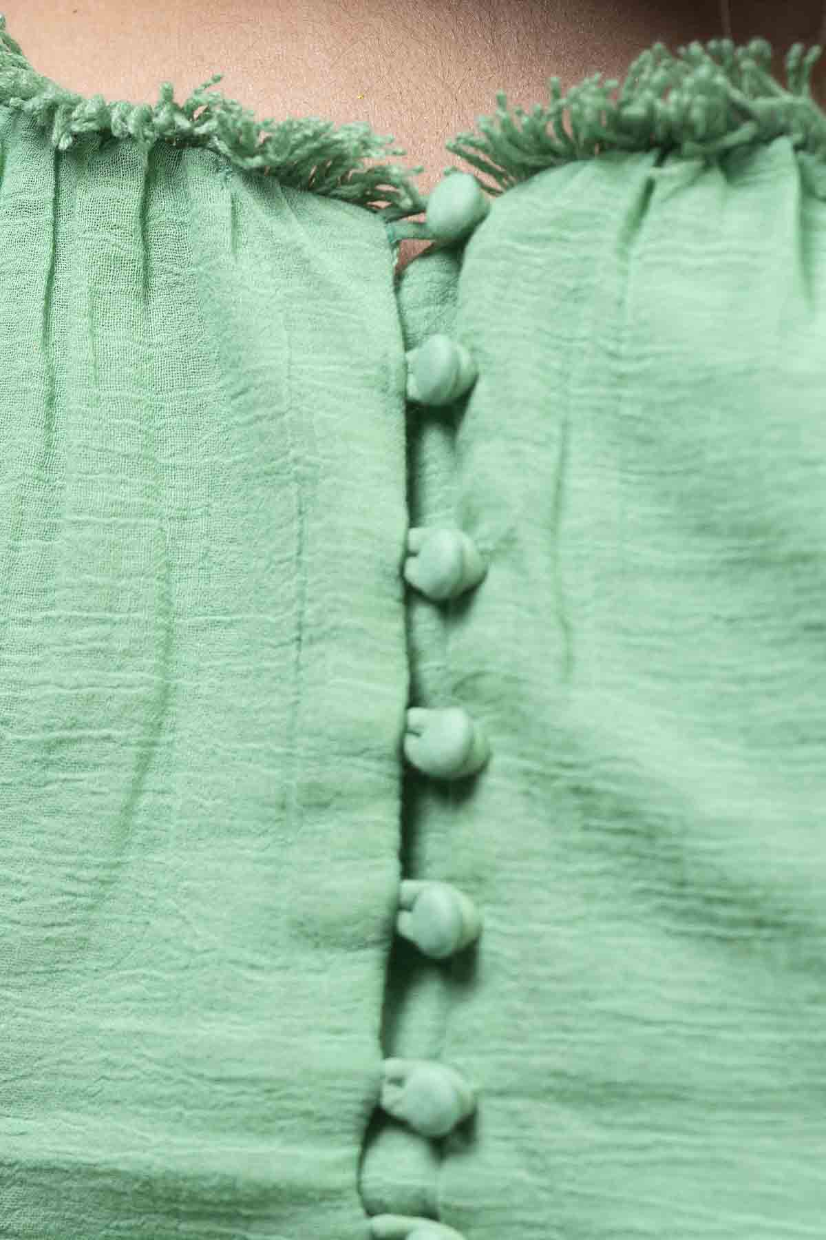 Beaded Balloon Sleeve Crop Top