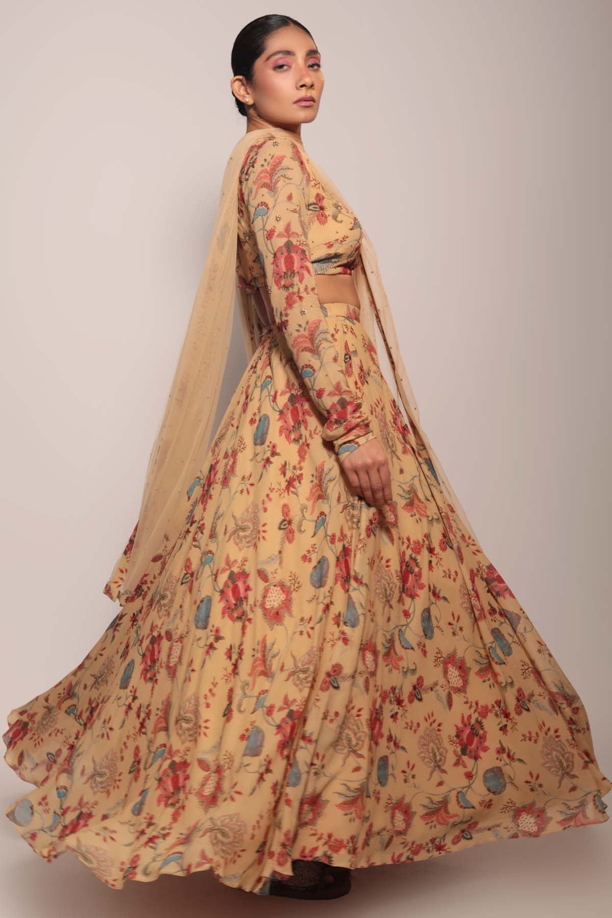 Beige Embroidered Lehenga Set