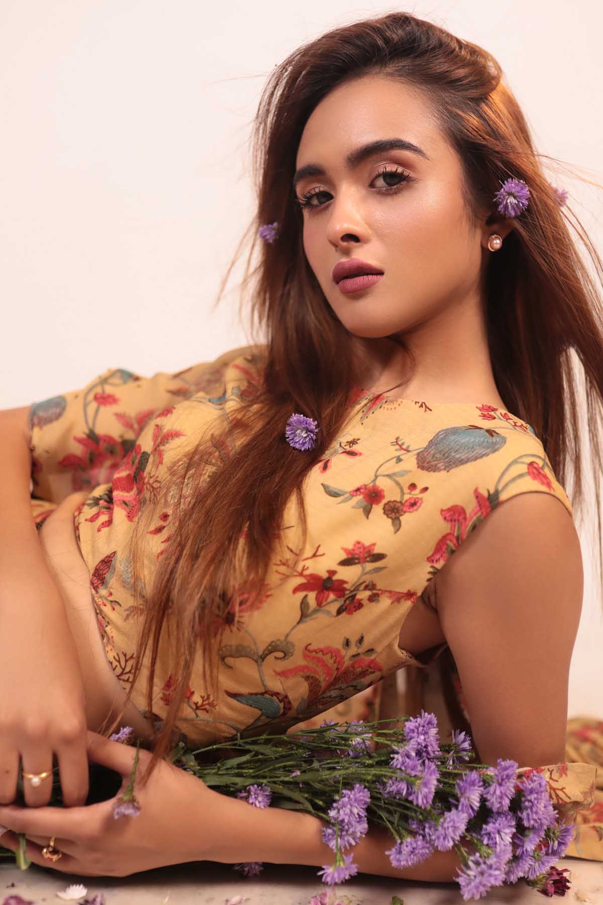 Beige Floral Cape & Pant Set