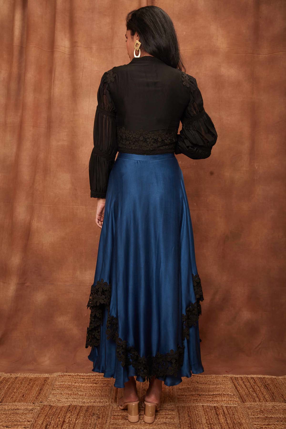 Black Silk Jacket & Laced Skirt