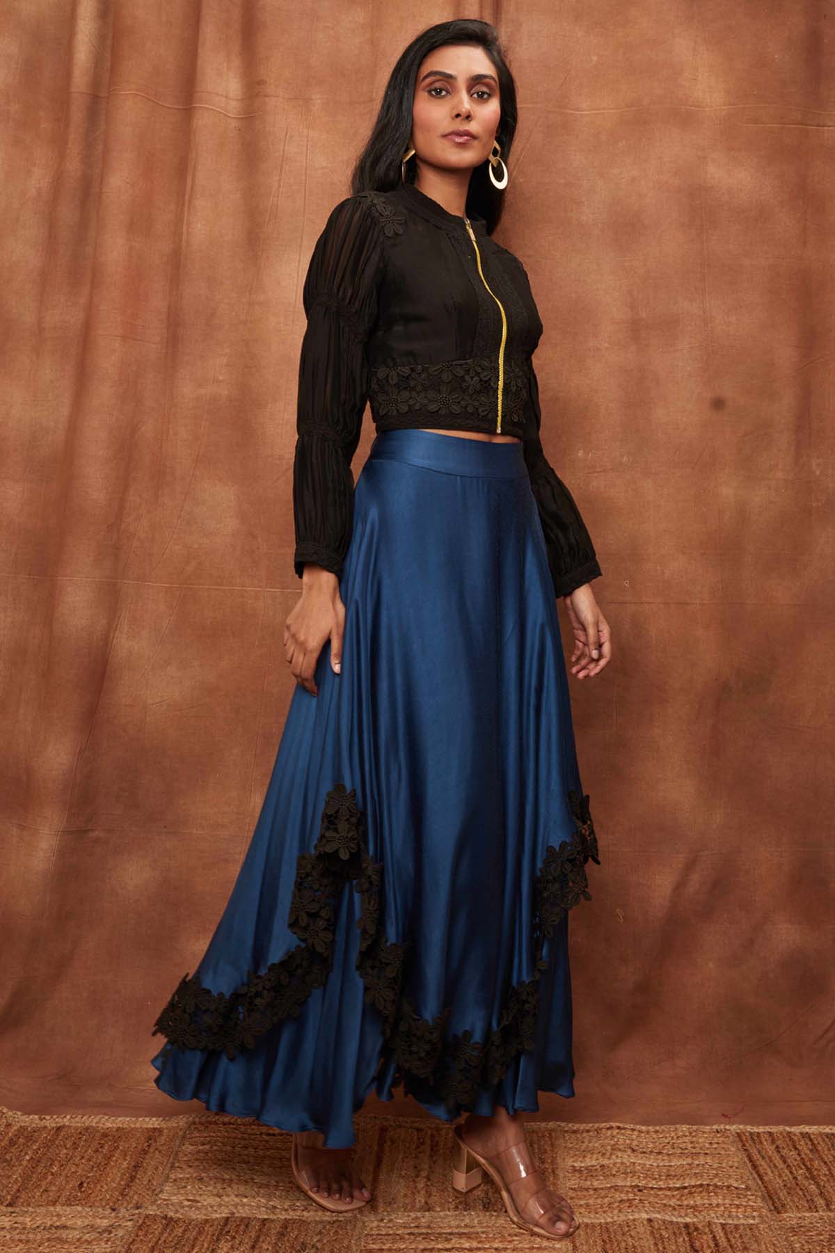 Black Silk Jacket & Laced Skirt