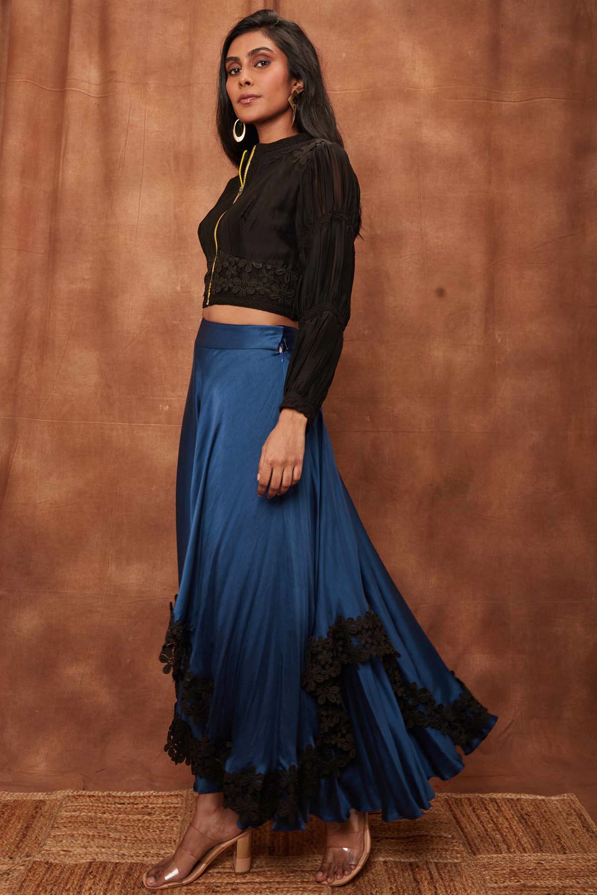 Black Silk Jacket & Laced Skirt