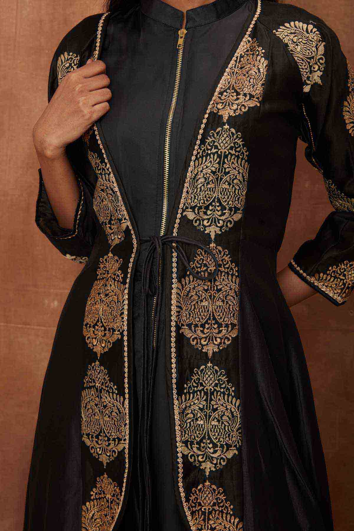 Black Silk Jumpsuit & Open Jacket