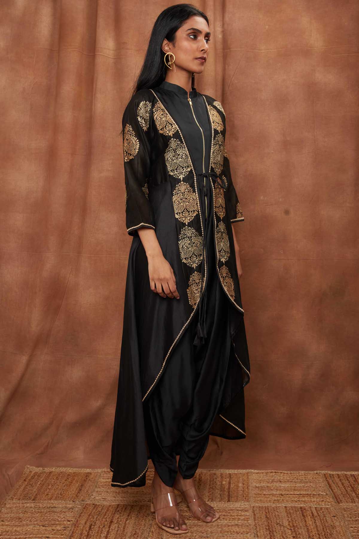 Black Silk Jumpsuit & Open Jacket