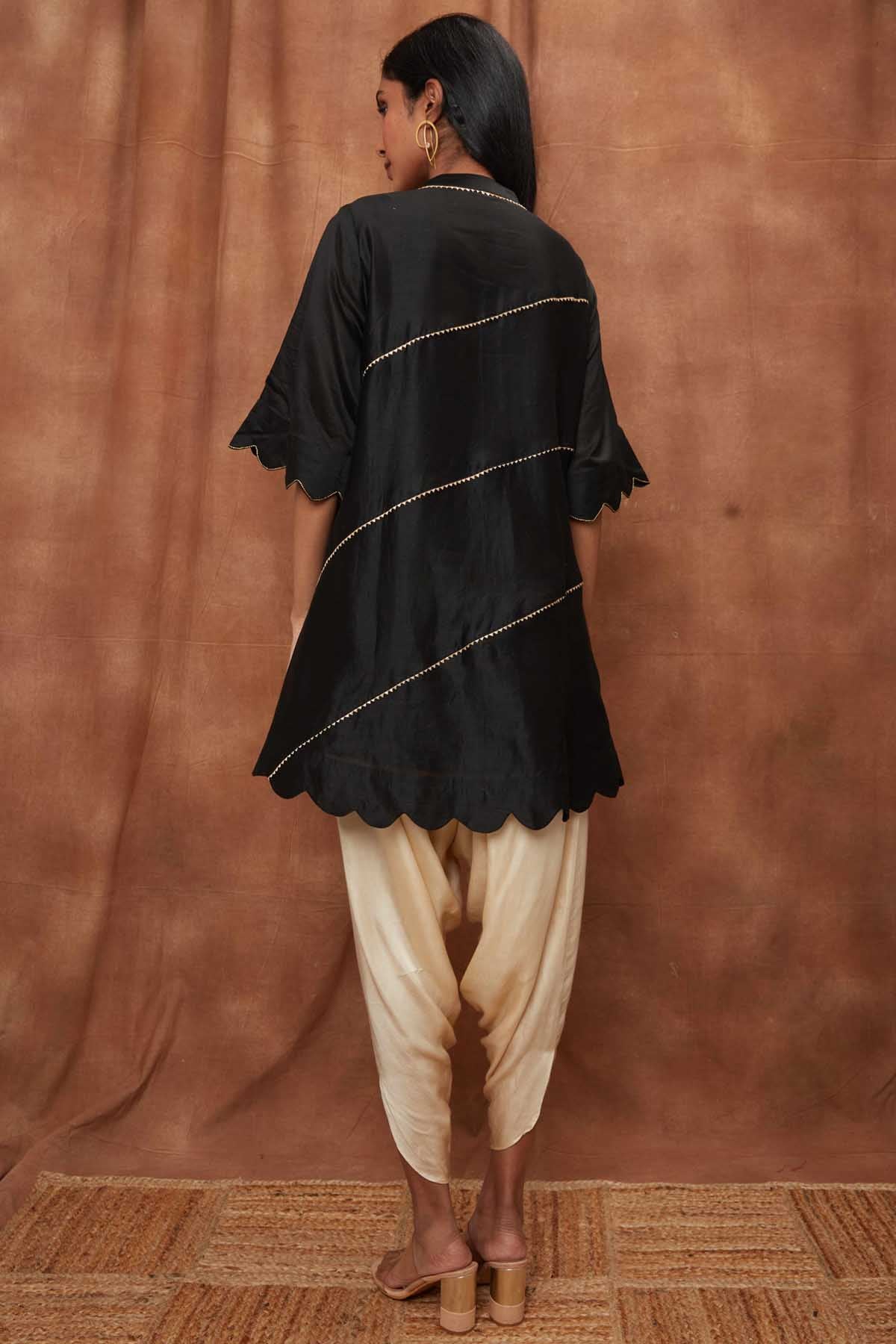 Black Scalloped Kurta & Dhoti