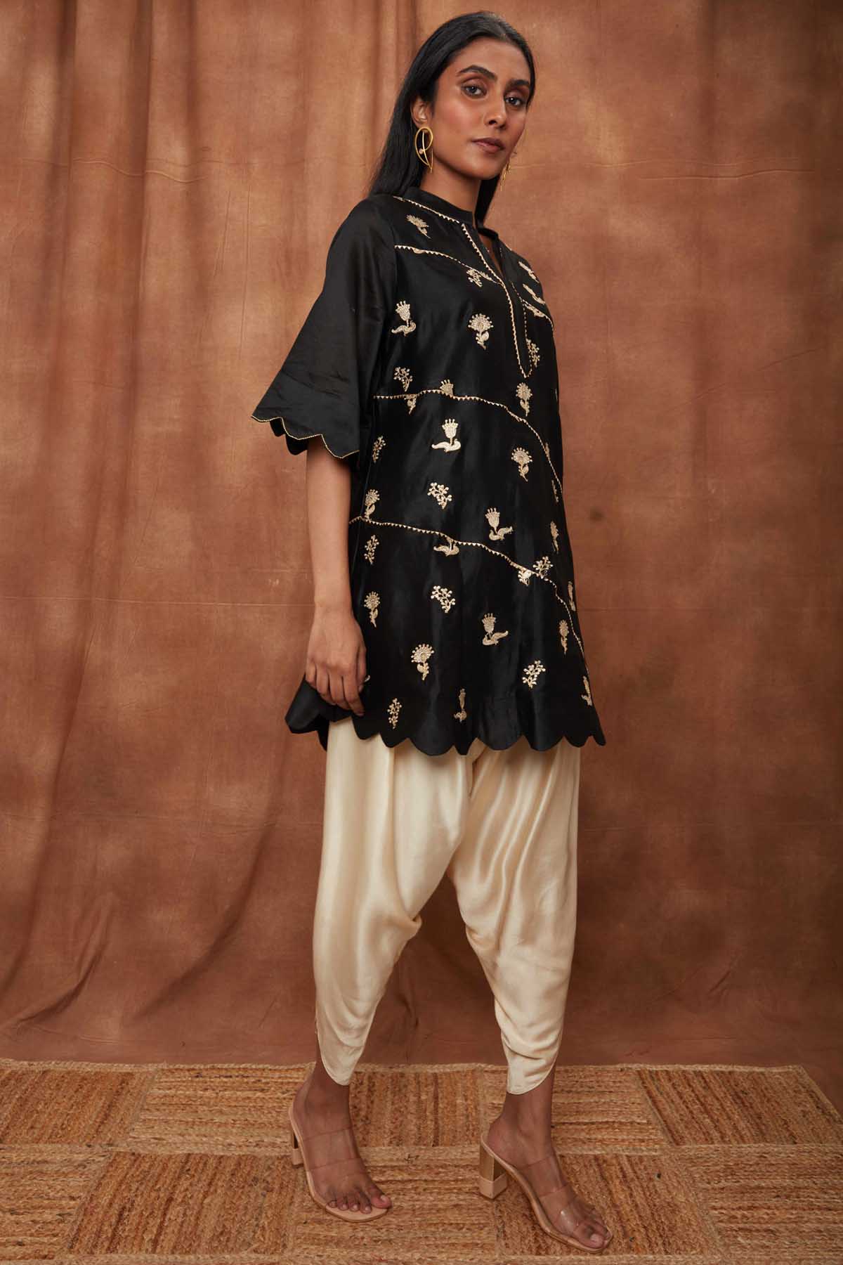 Black Scalloped Kurta & Dhoti