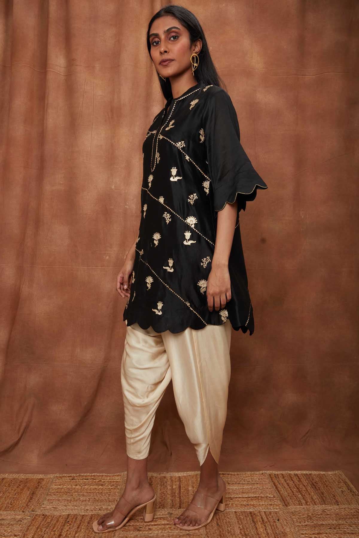 Black Scalloped Kurta & Dhoti
