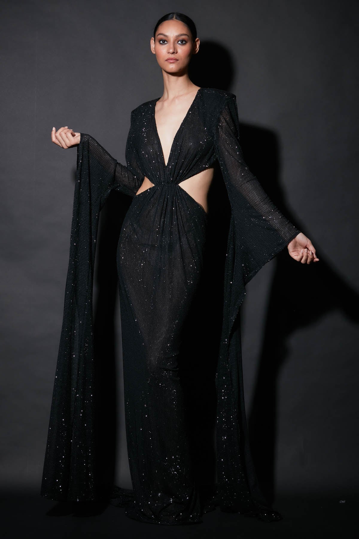 Buy ITRH, Designer Black Embellished Cut-out Gown Online
