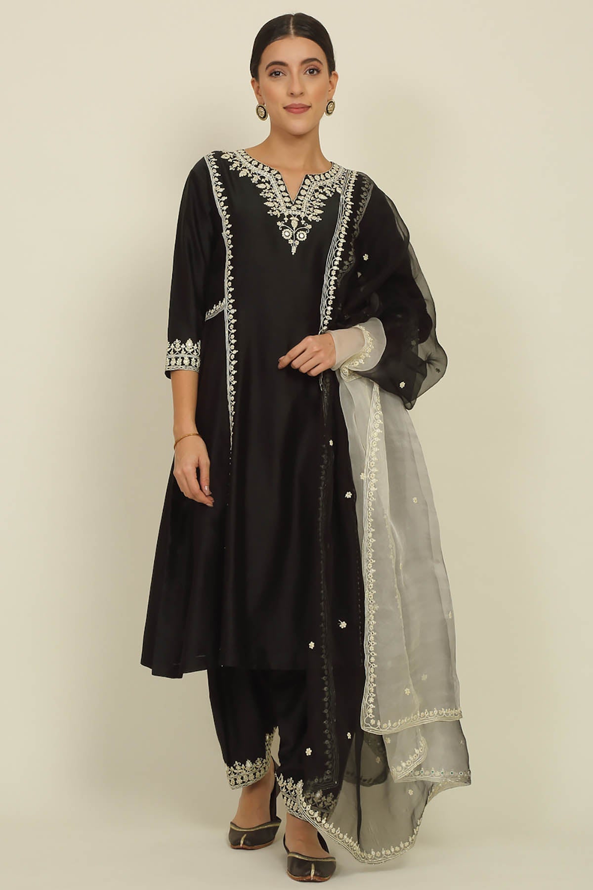 Black Embroidered Kurta Set