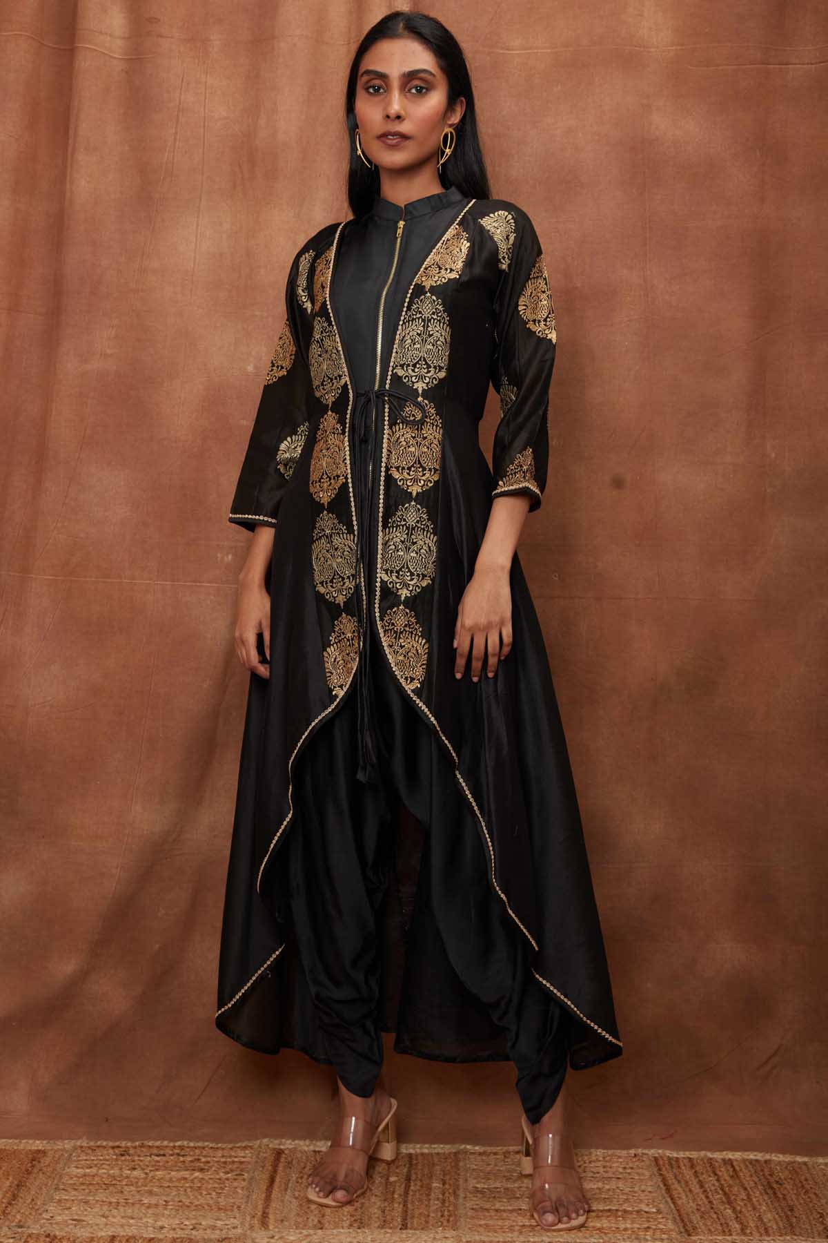 Buy Black Silk Jumpsuit & Open Jacket for Women Online