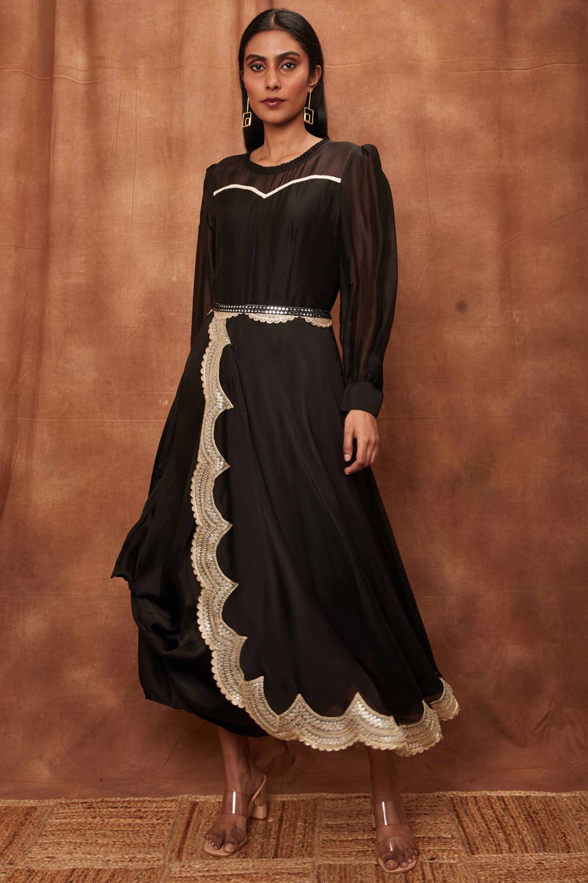 Buy Black Silk Organza Cowled Dress for Women Online