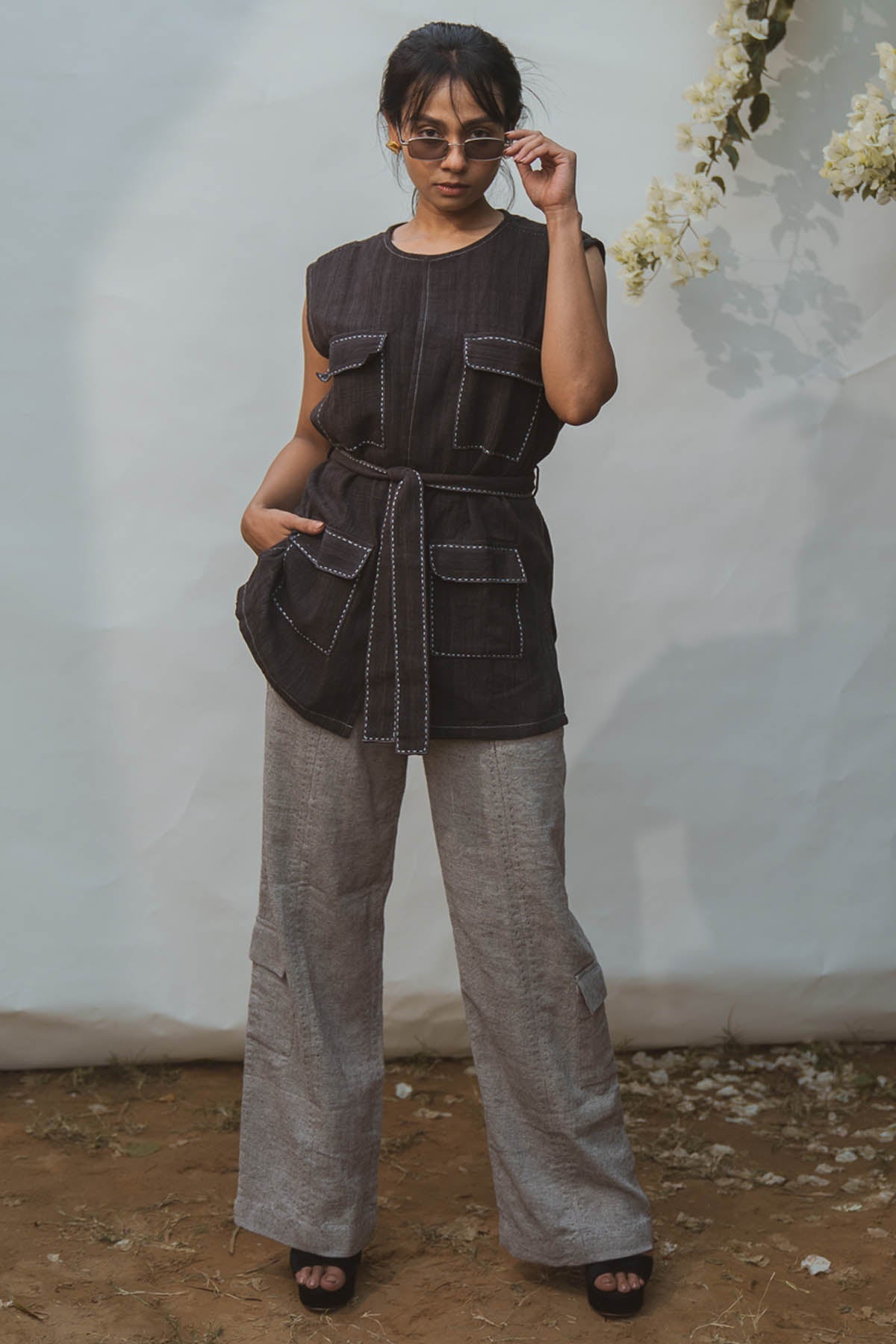 Buy Designer Black Vest & Grey Pant Set By Lafaani