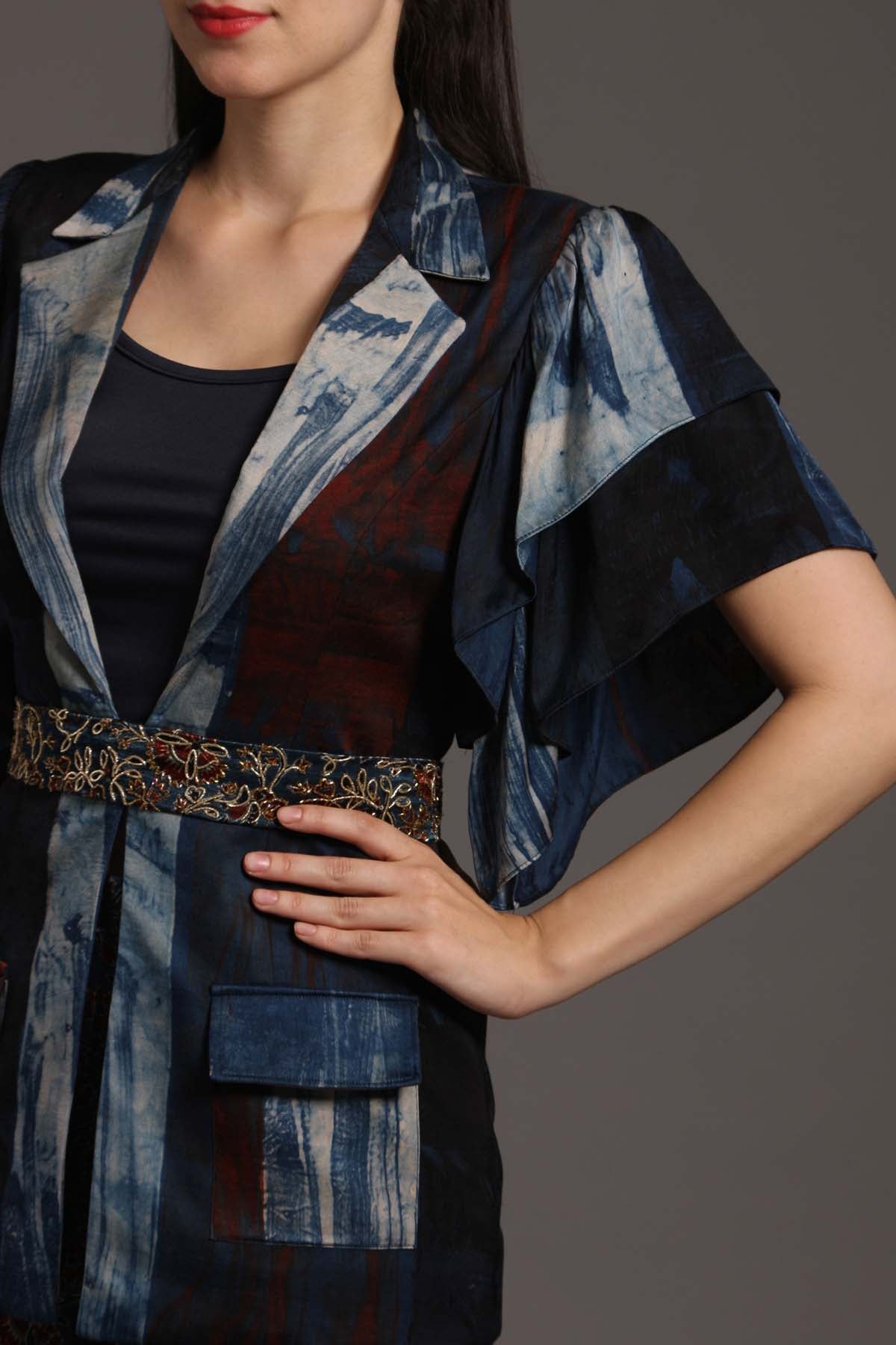 Blue Ajrakh Jacket & Pant Set