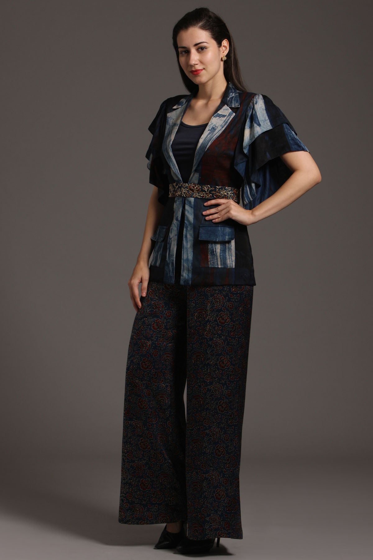 Blue Ajrakh Jacket & Pant Set