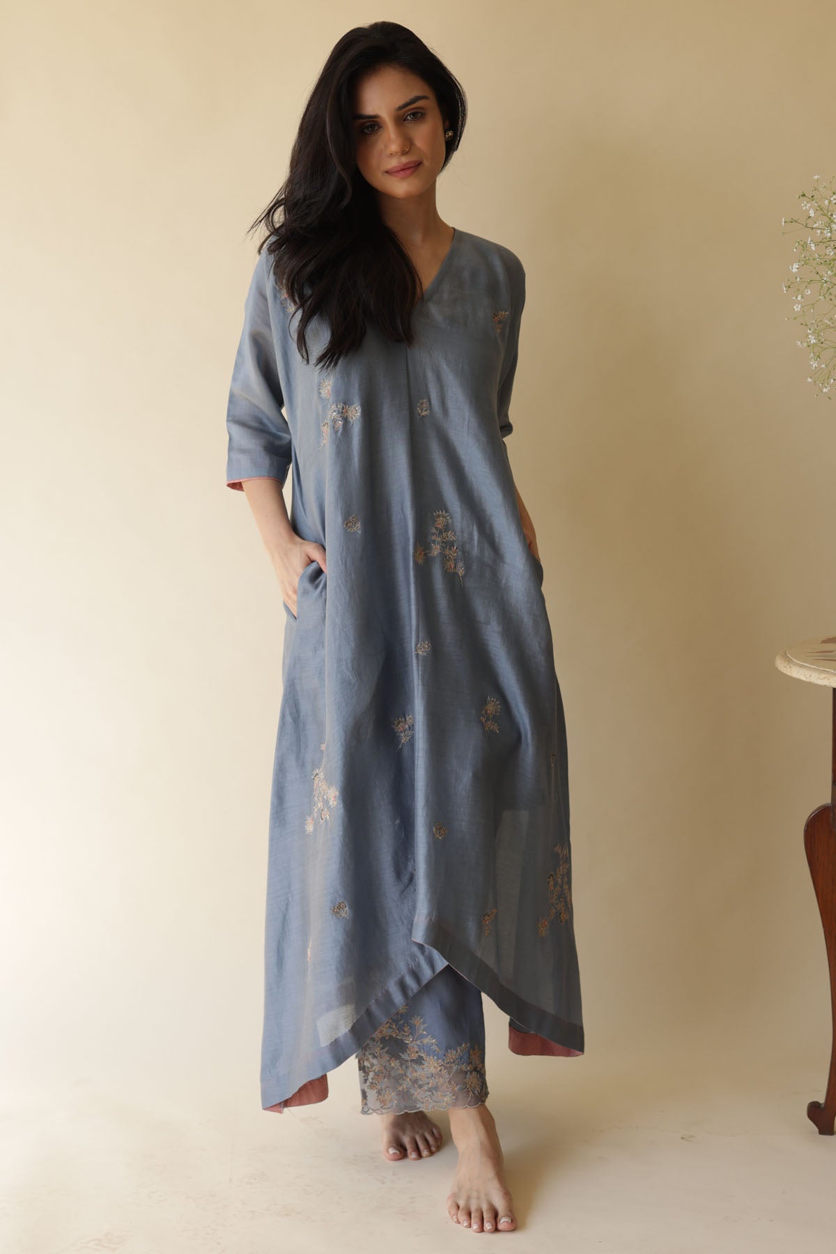 Blue Chanderi Silk Kurta Set