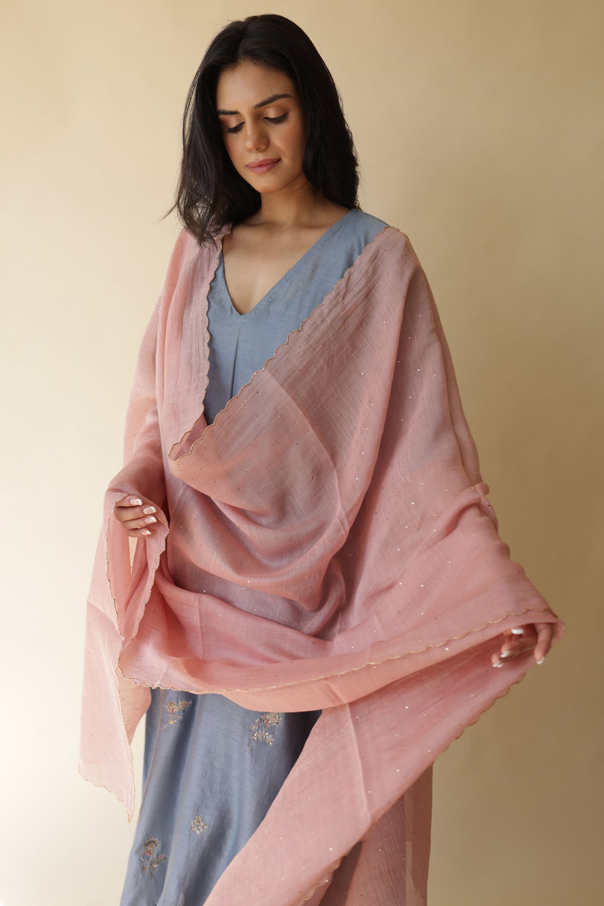 Blue Chanderi Silk Kurta Set