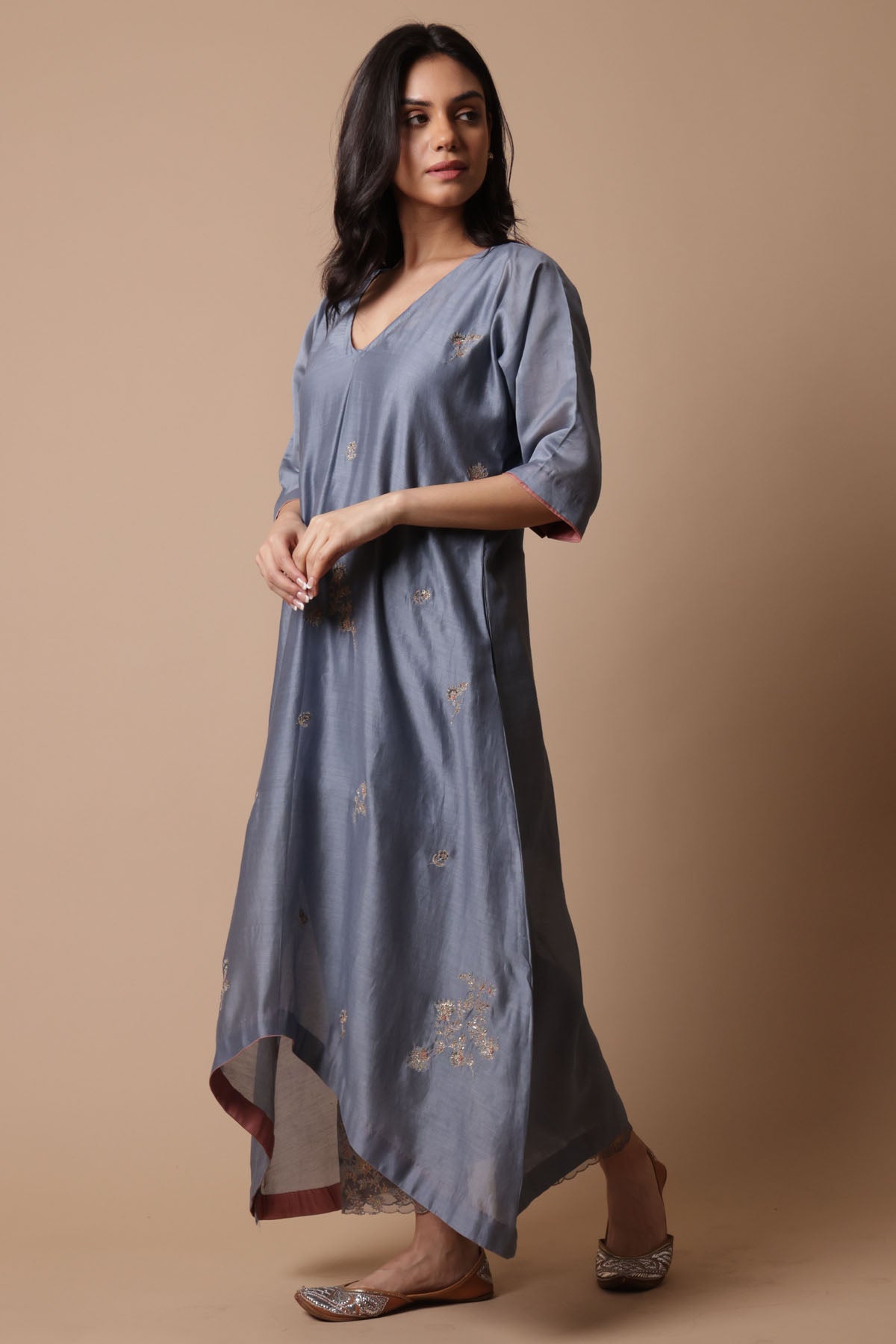 Blue Chanderi Silk Kurta Set