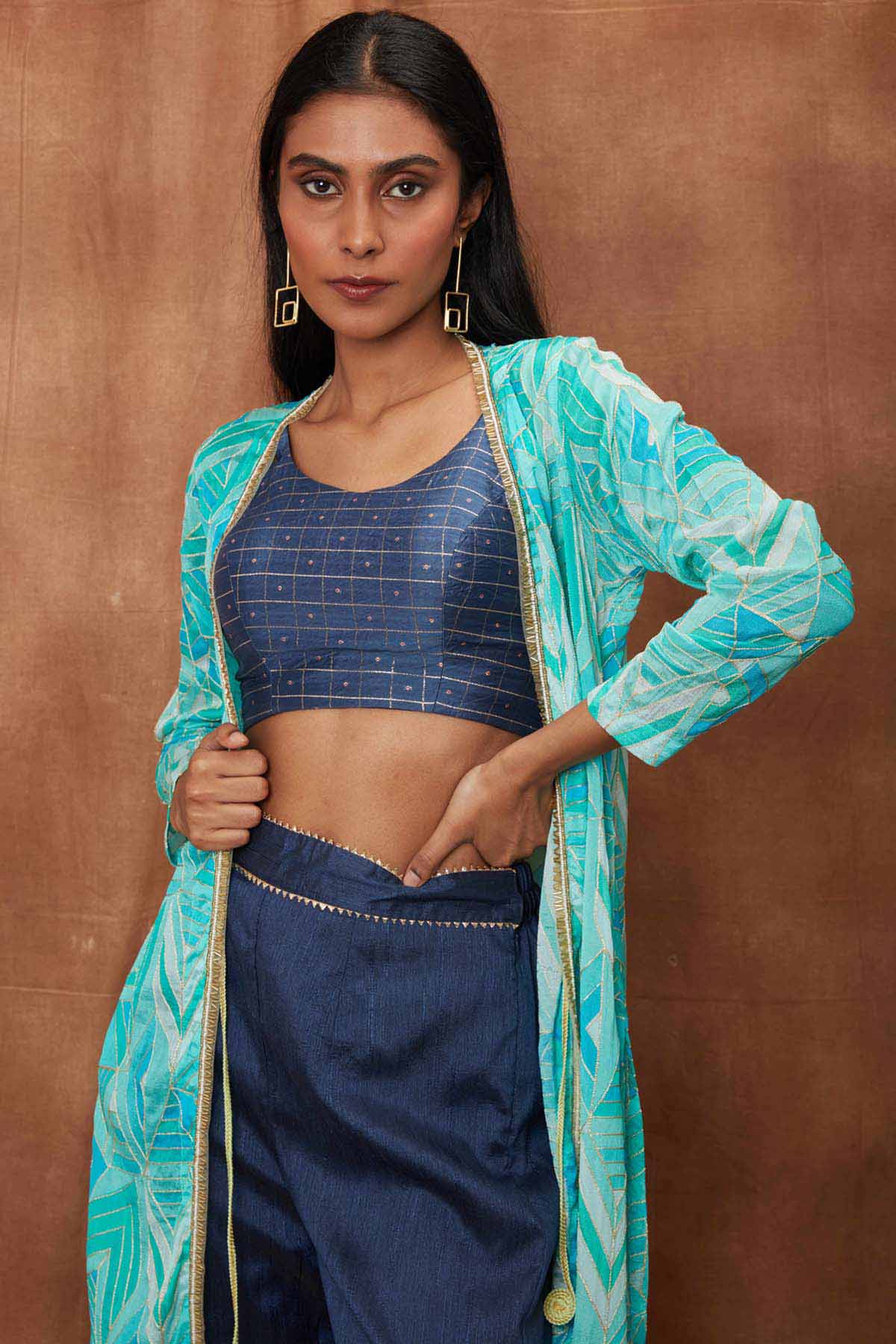 Blue Jacket With Bootcut Pant Set