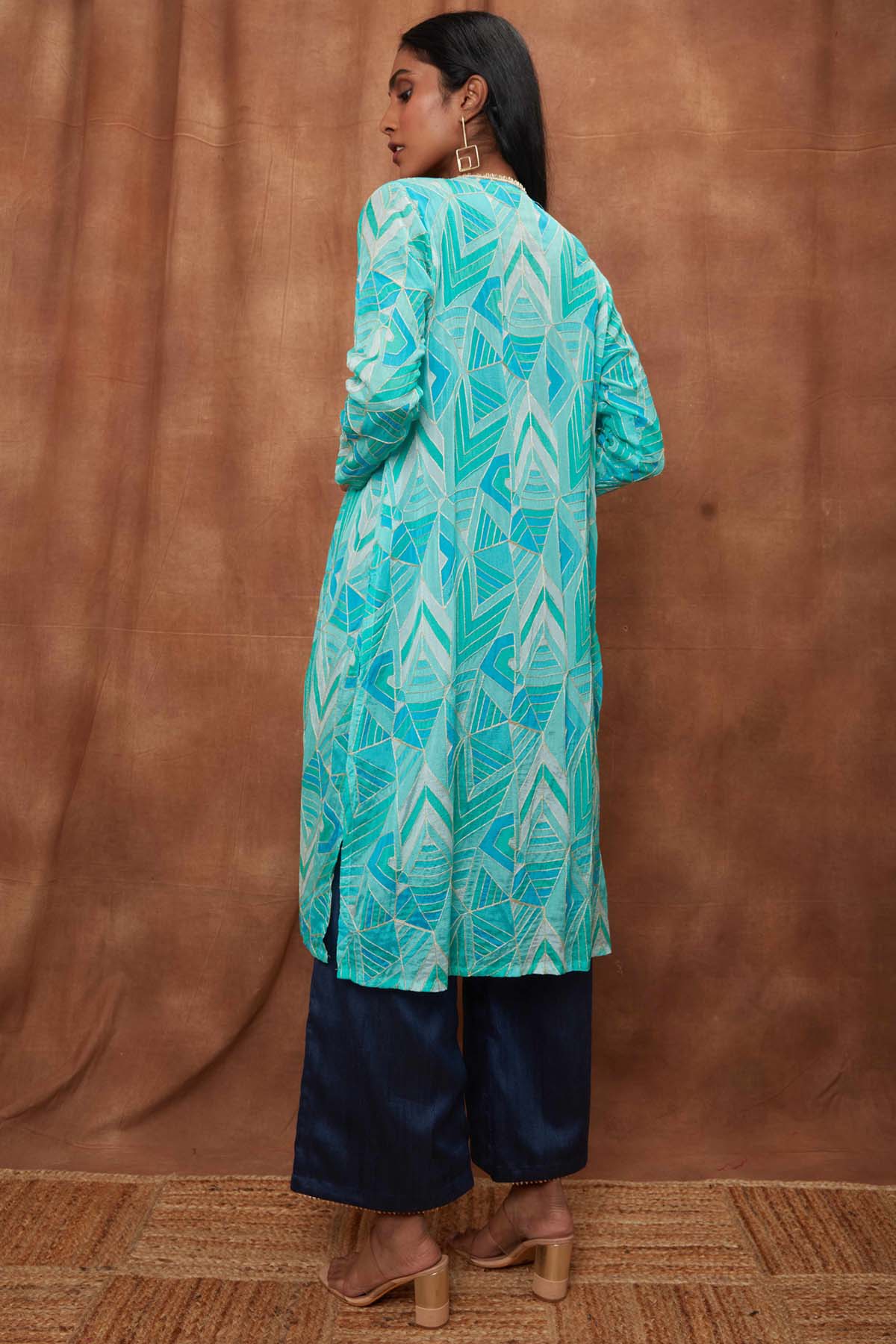 Blue Jacket With Bootcut Pant Set