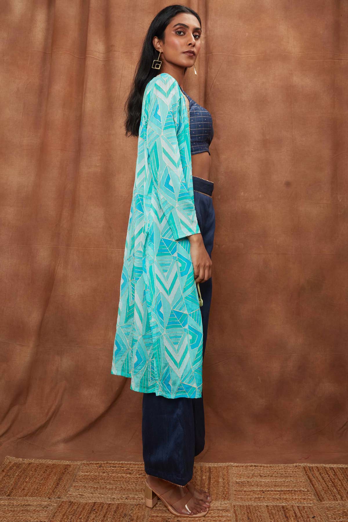 Blue Jacket With Bootcut Pant Set