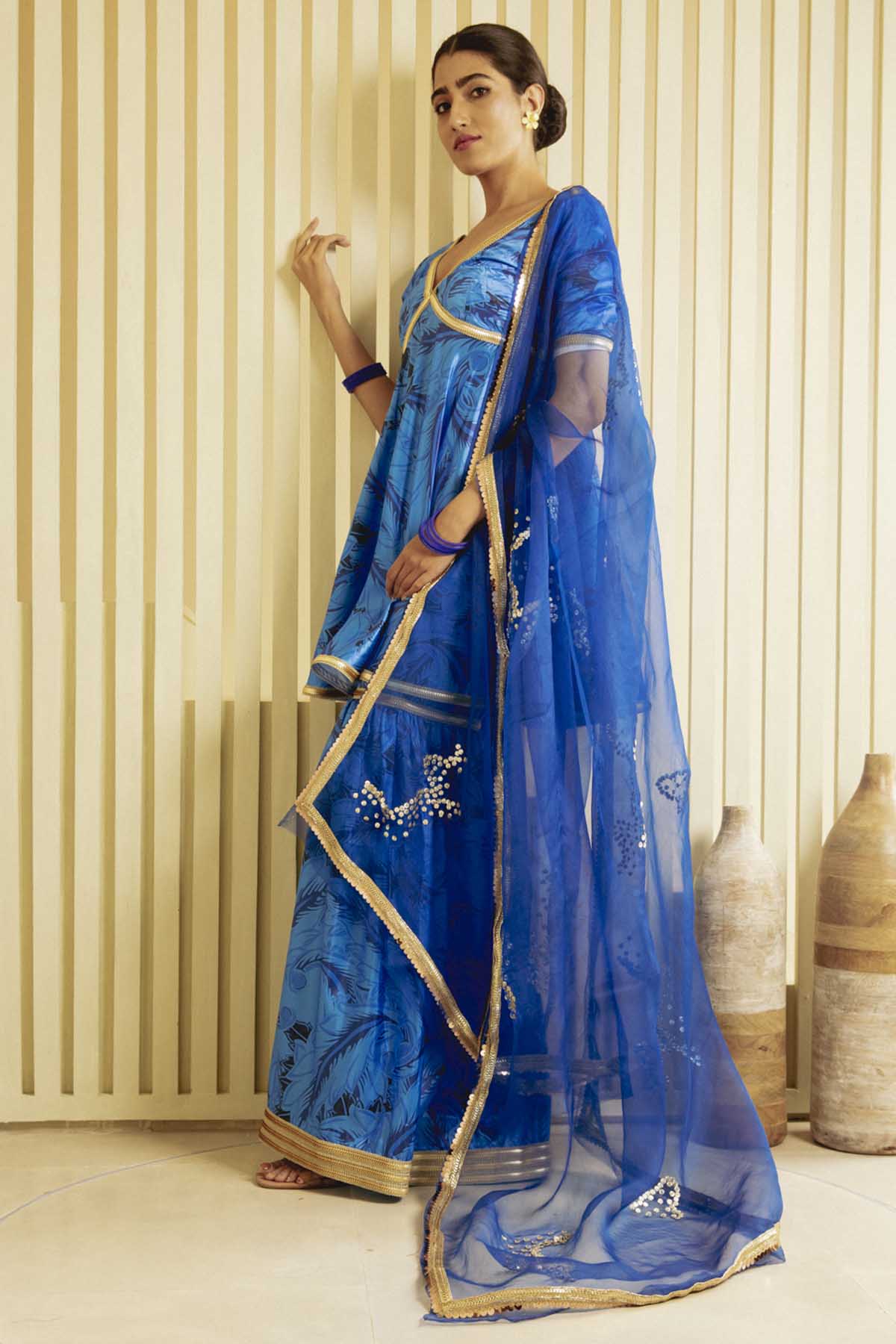 Blue Motifs Printed Sharara Set