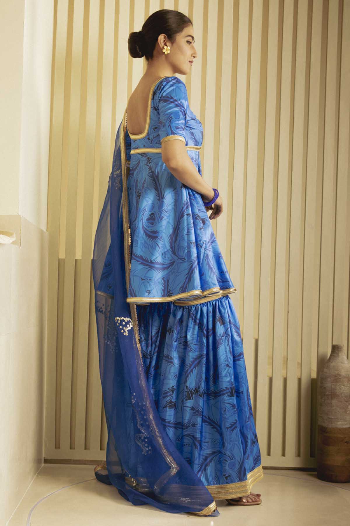 Blue Motifs Printed Sharara Set