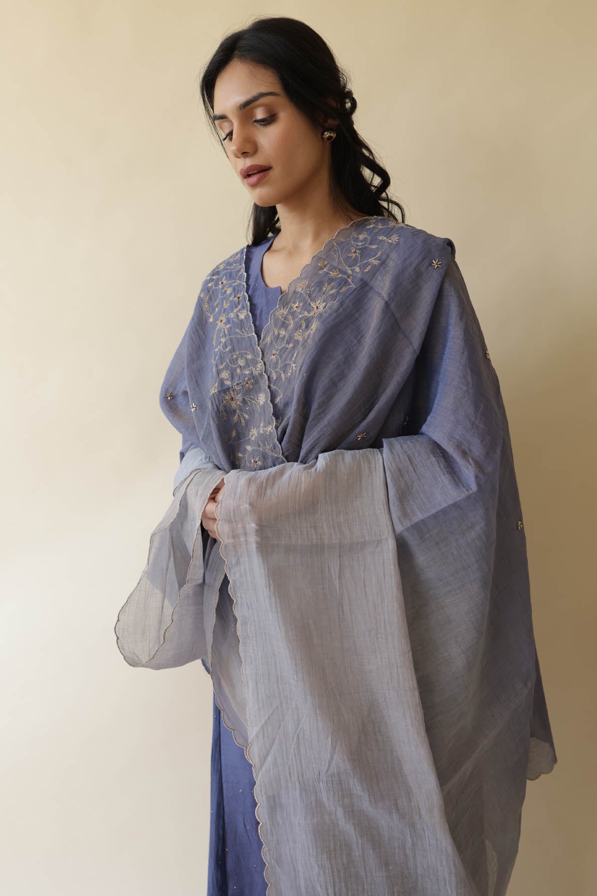 Blue Mukaish Chanderi Kurta Set