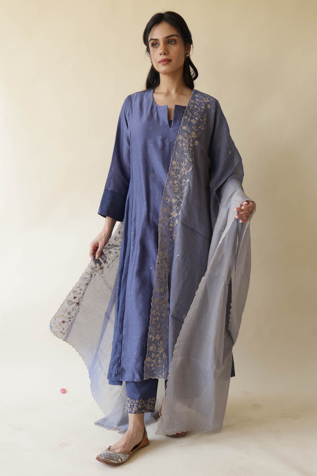 Blue Mukaish Chanderi Kurta Set