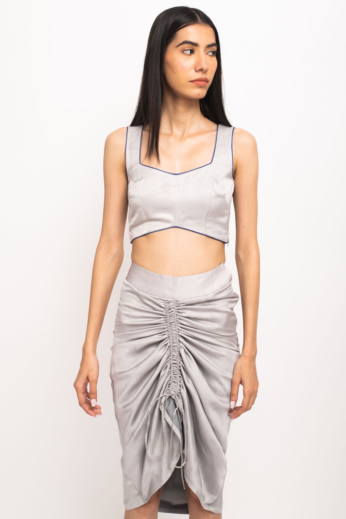 Blue Piping Solid Textured Co-ord Set