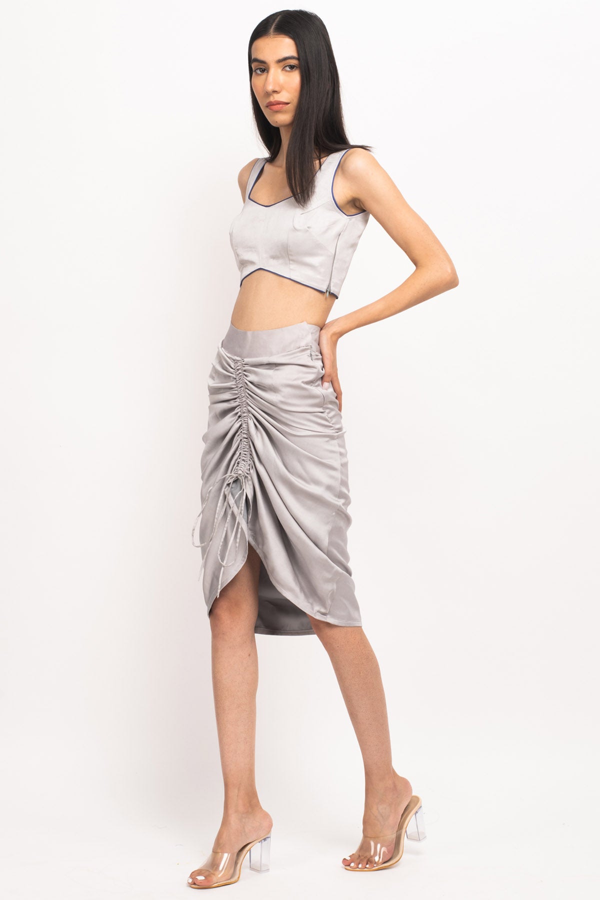 Blue Piping Solid Textured Co-ord Set