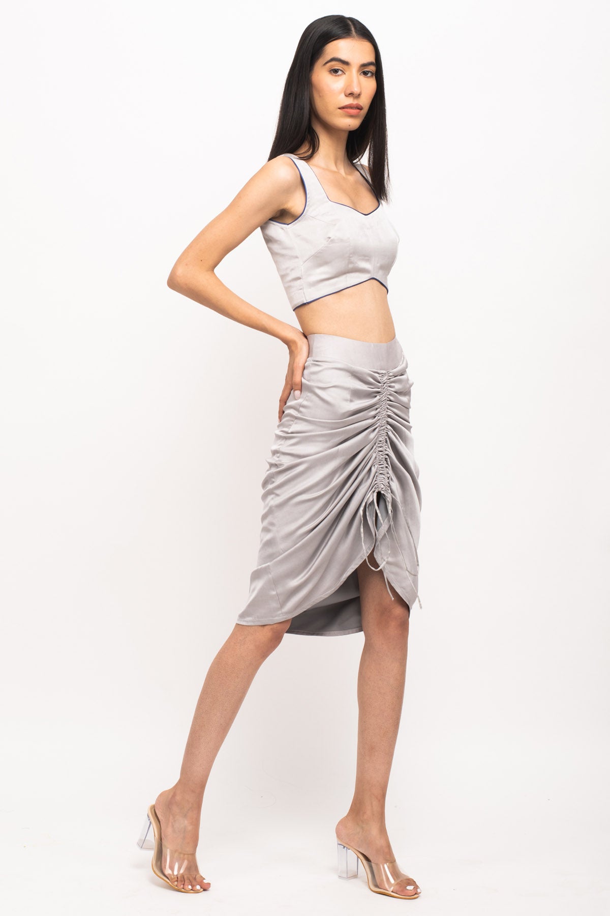 Blue Piping Solid Textured Co-ord Set