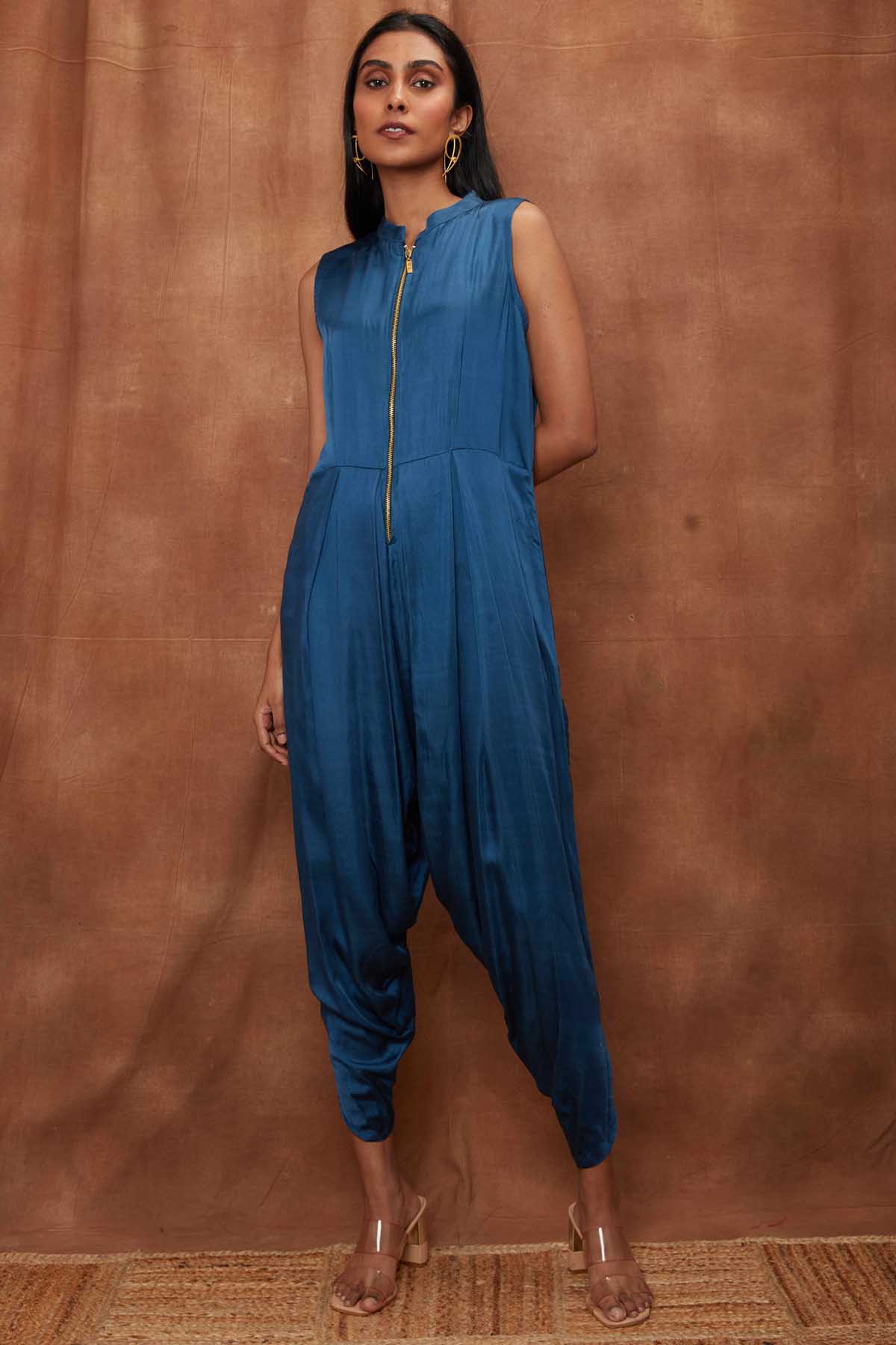 Blue Silk Jumpsuit & Open Jacket