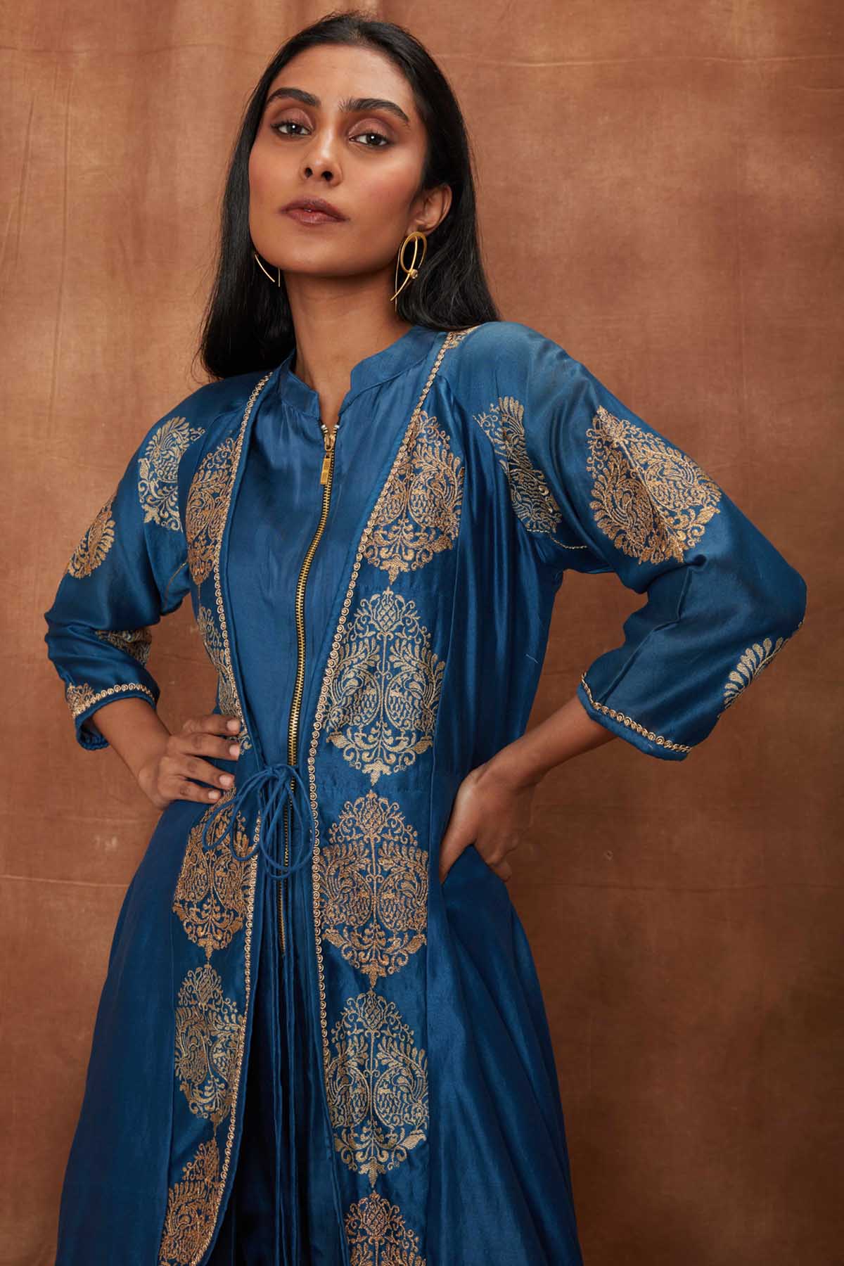 Blue Silk Jumpsuit & Open Jacket