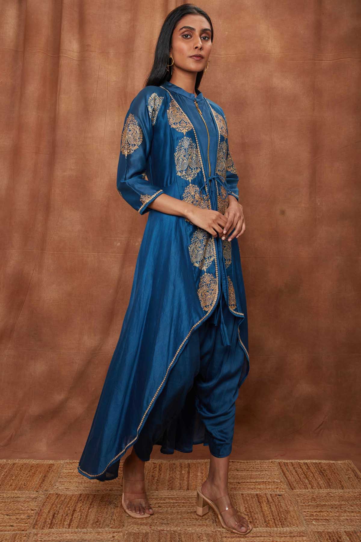 Blue Silk Jumpsuit & Open Jacket