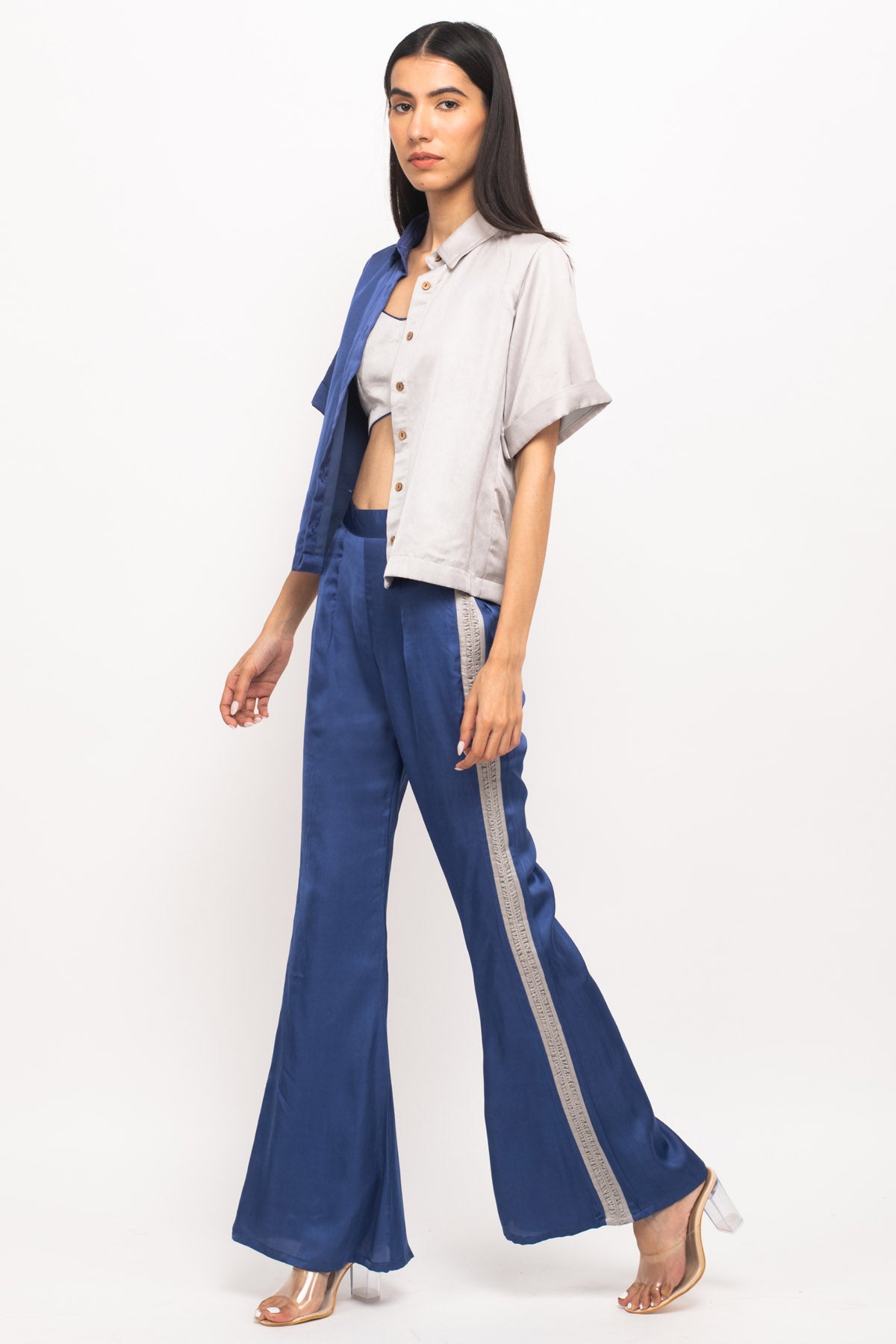 Blue & Grey Color Blocked Co-ord Set