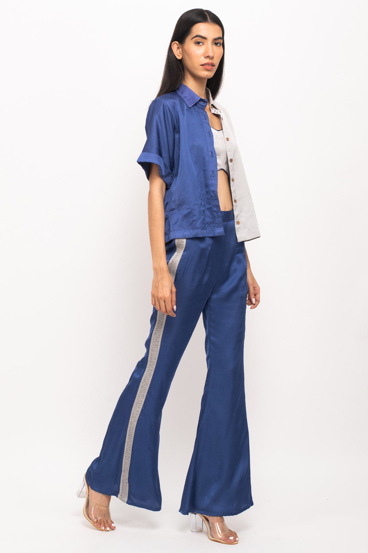 Blue & Grey Color Blocked Co-ord Set