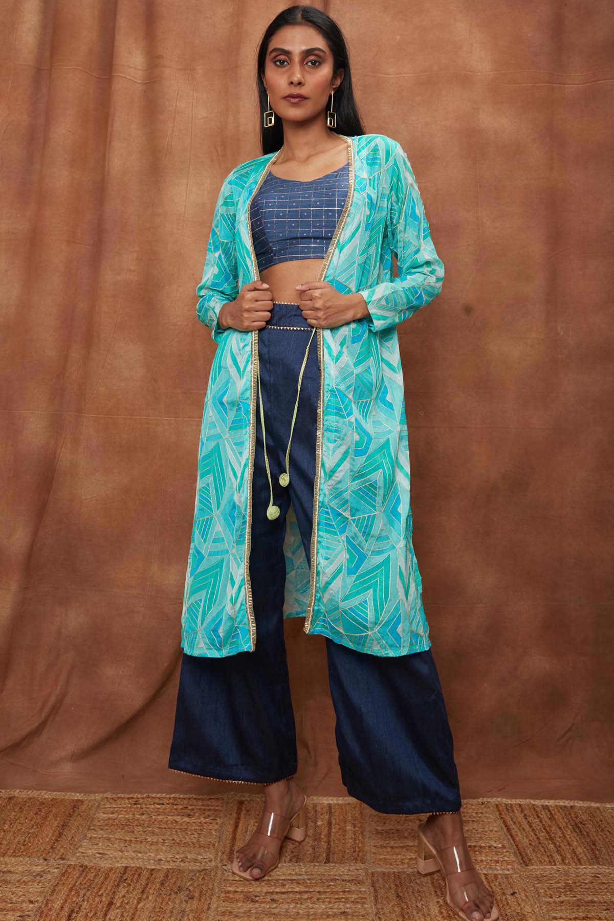 Buy Blue Jacket With Bootcut Pant Set for Women Online