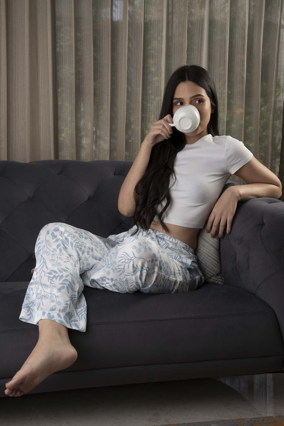 Buy Designer Blue Leaf Pyjama Online