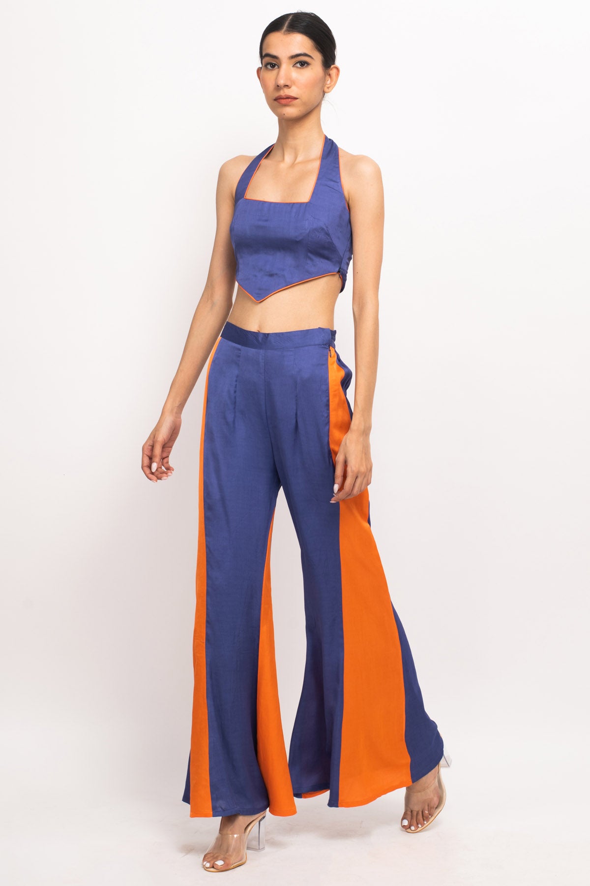 Blue & Orange Color Blocked Co-ord Set