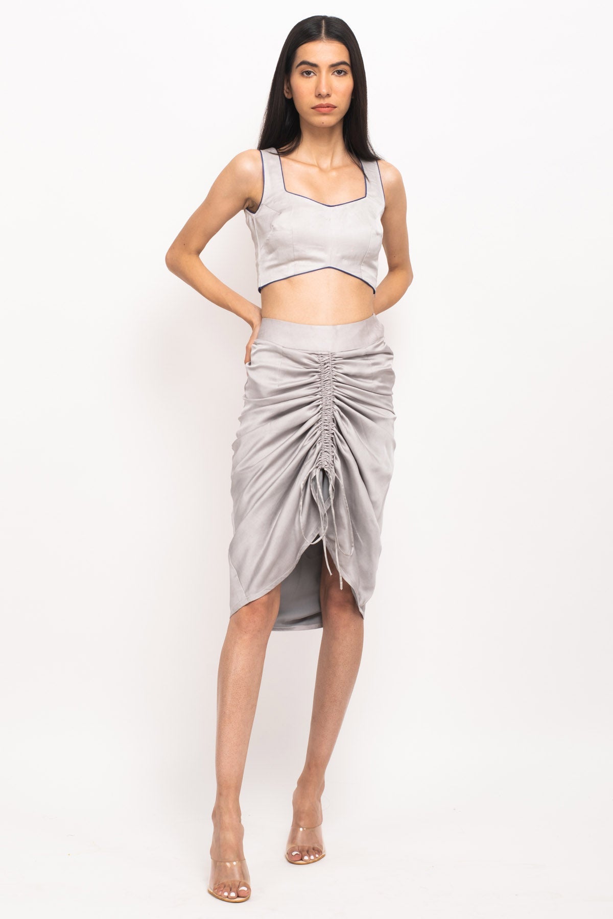 Buy Neora by Nehal ChopraBlue Piping Solid Textured Co-ord Set for Women Online