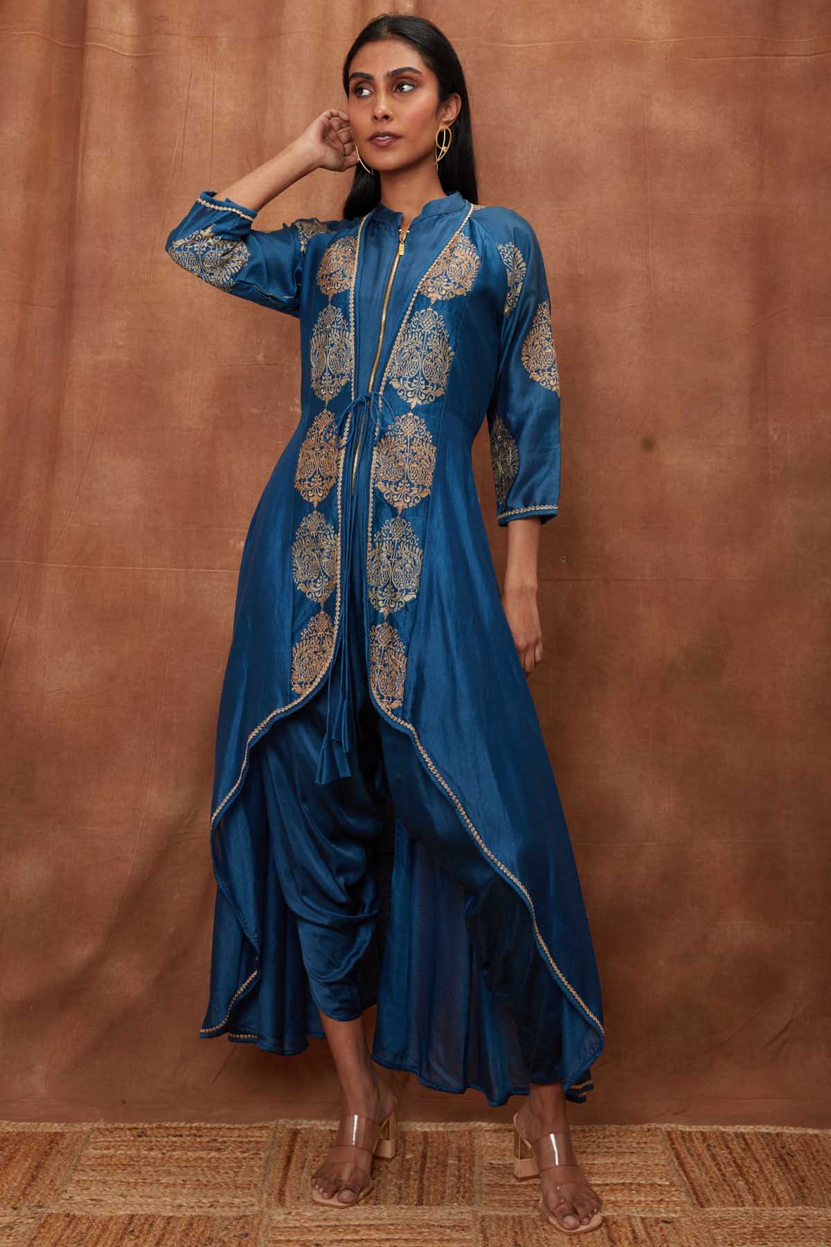 Buy Blue Silk Jumpsuit & Open Jacket for Women Online